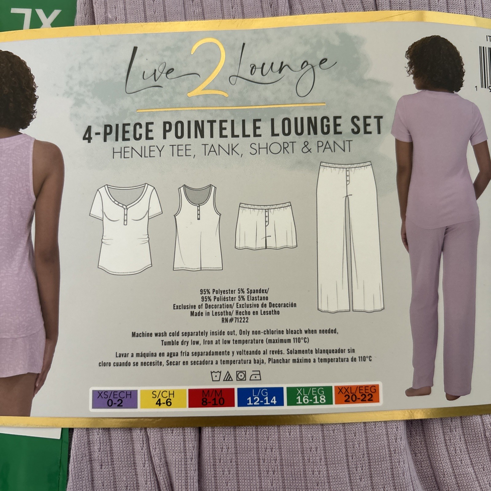 Live 2 Lounge Women’s 4 Piece Pointelle Lounge Wear Pajama Set, Purple, X-Large