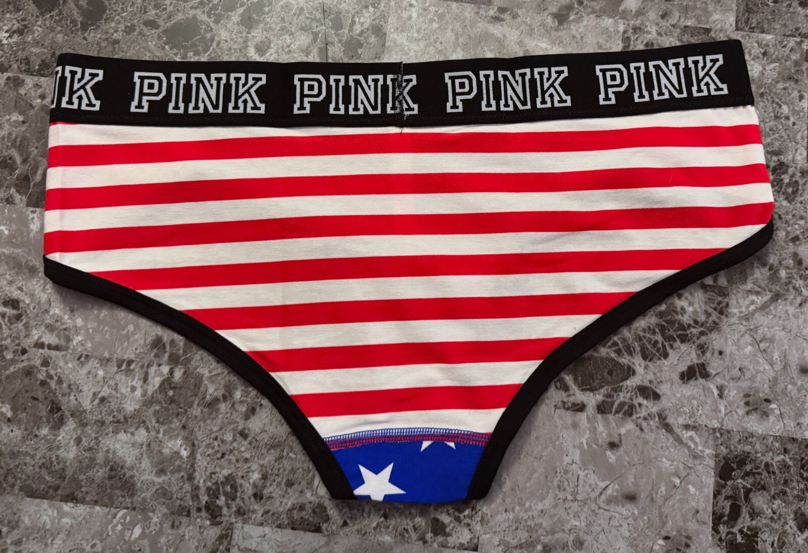 NWOT VICTORIA’S SECRET PINK LARGE STAR STRIPE PATRIOTIC RARE HIPSTER PANTIES
