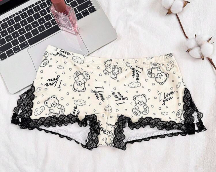 Women’s Kawaii Funny Y2K Cartoon Bears ,Letter Print Lace Trim Boyshort Panty XL