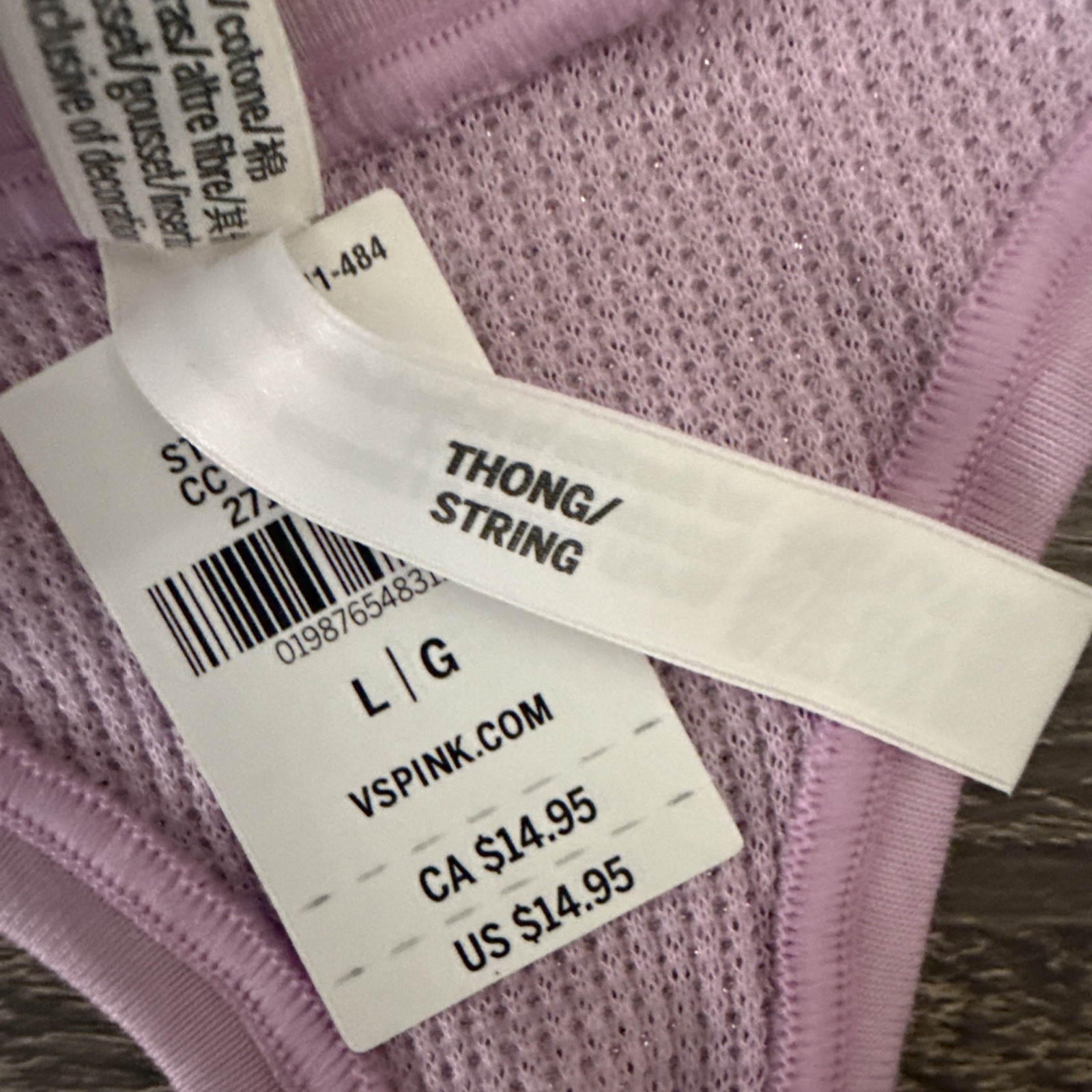 Pink By Victoria’s Secret, Large Lavender Sparkle, Stretch, Thong Panties