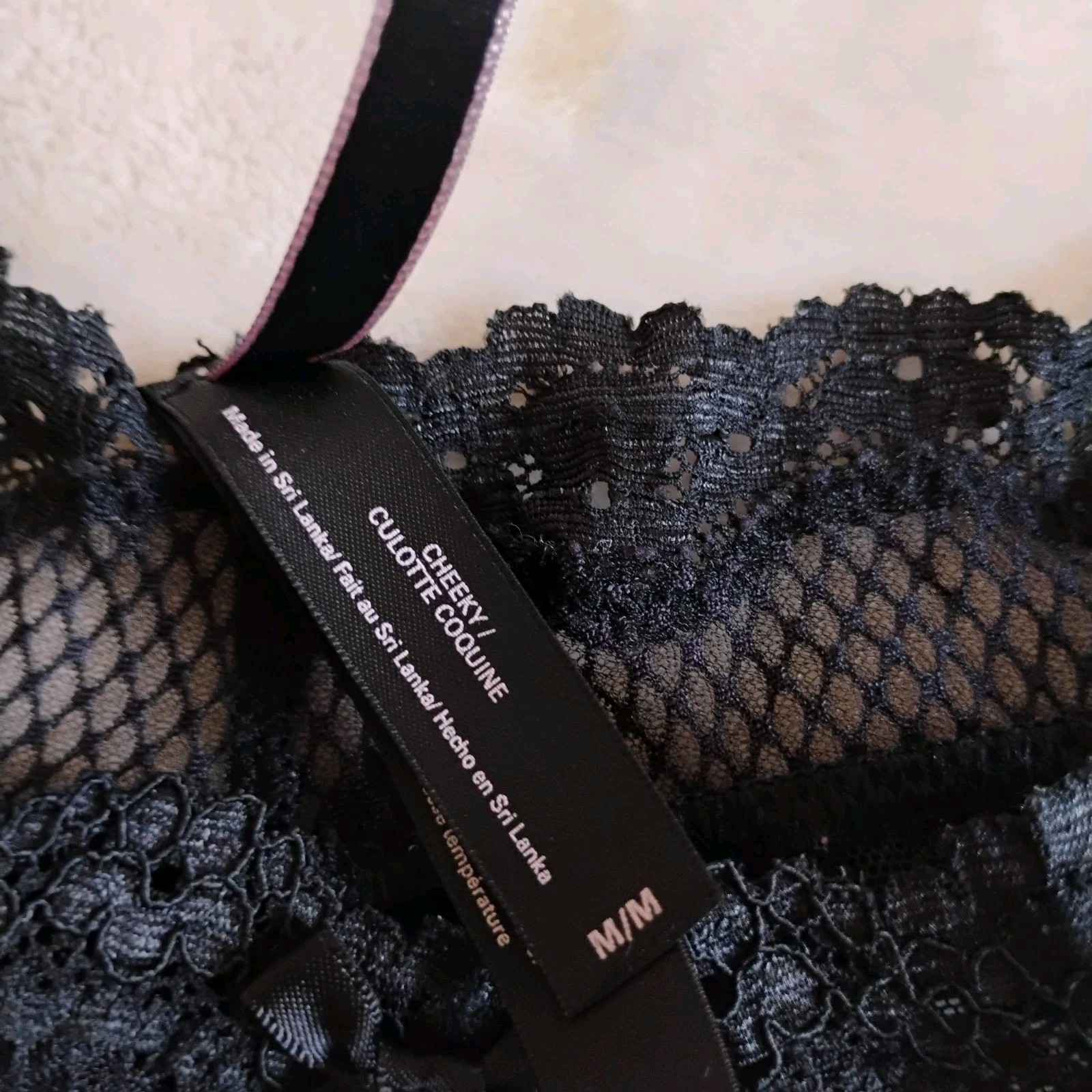 Victoria’s Secret Black Mesh Fishnet Cheeky Panty Size M 2015 Lace Ruffles