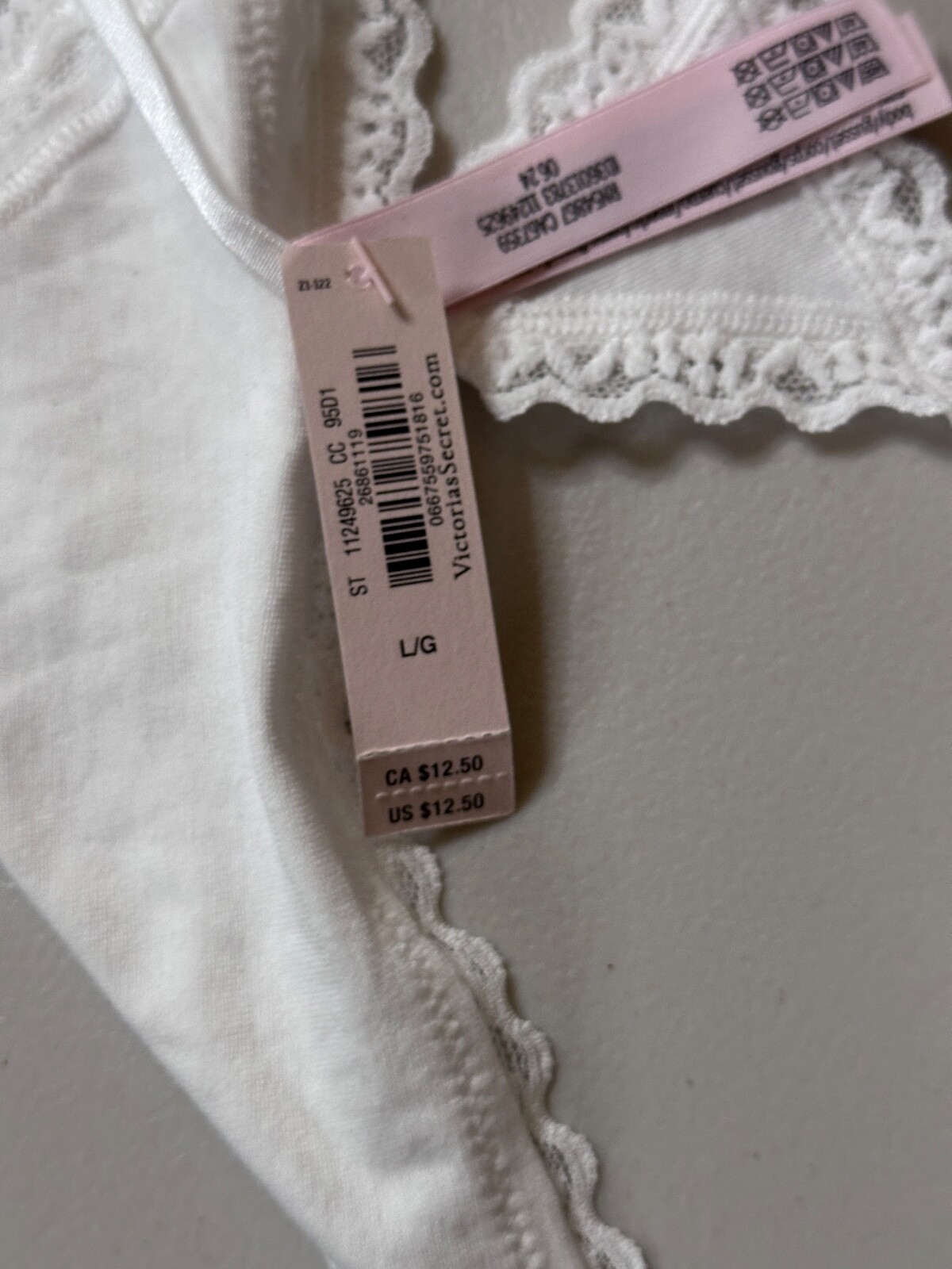 New Victorias Secret Underwear Large Womens White V String Lace Trim Stretch