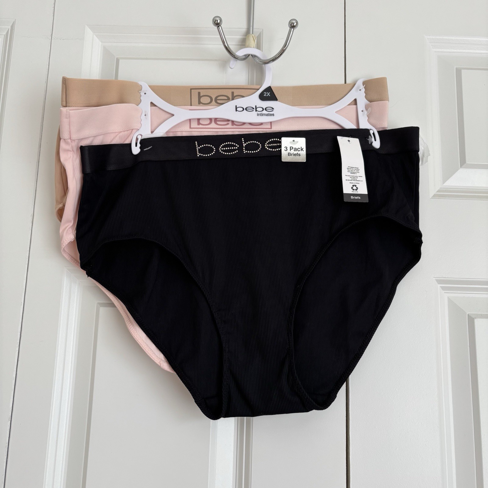 BEBE INTIMATES WOMEN’S BRIEFS 3 PACKS PLUS SIZE 1X and 2X BLACK, BEIGE, PINK