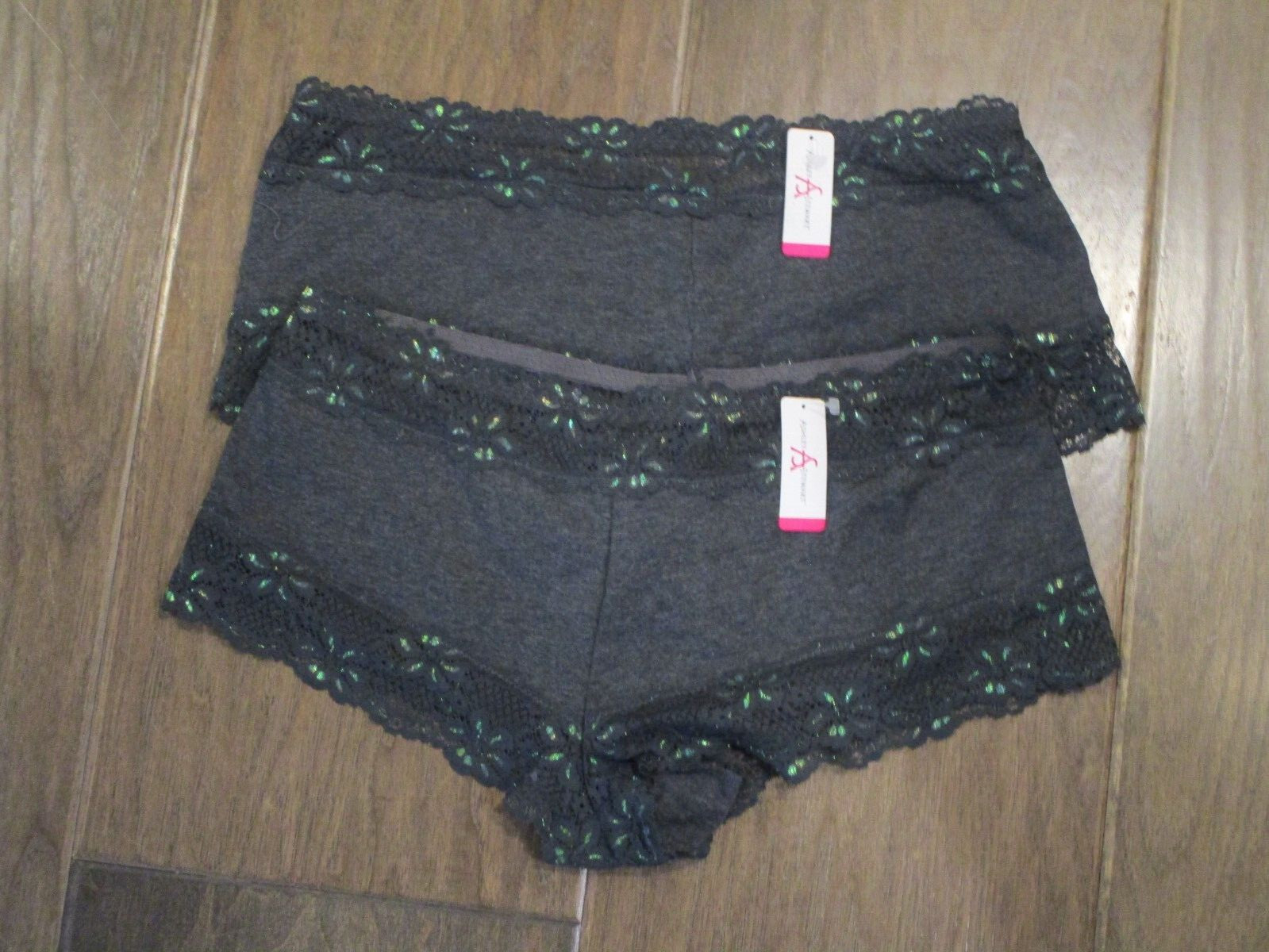 ASHLEY STEWART 2-PACK CHARCOAL GRAY LACE TRIM COTTON CHEEKY PANTIES SIZE 2X