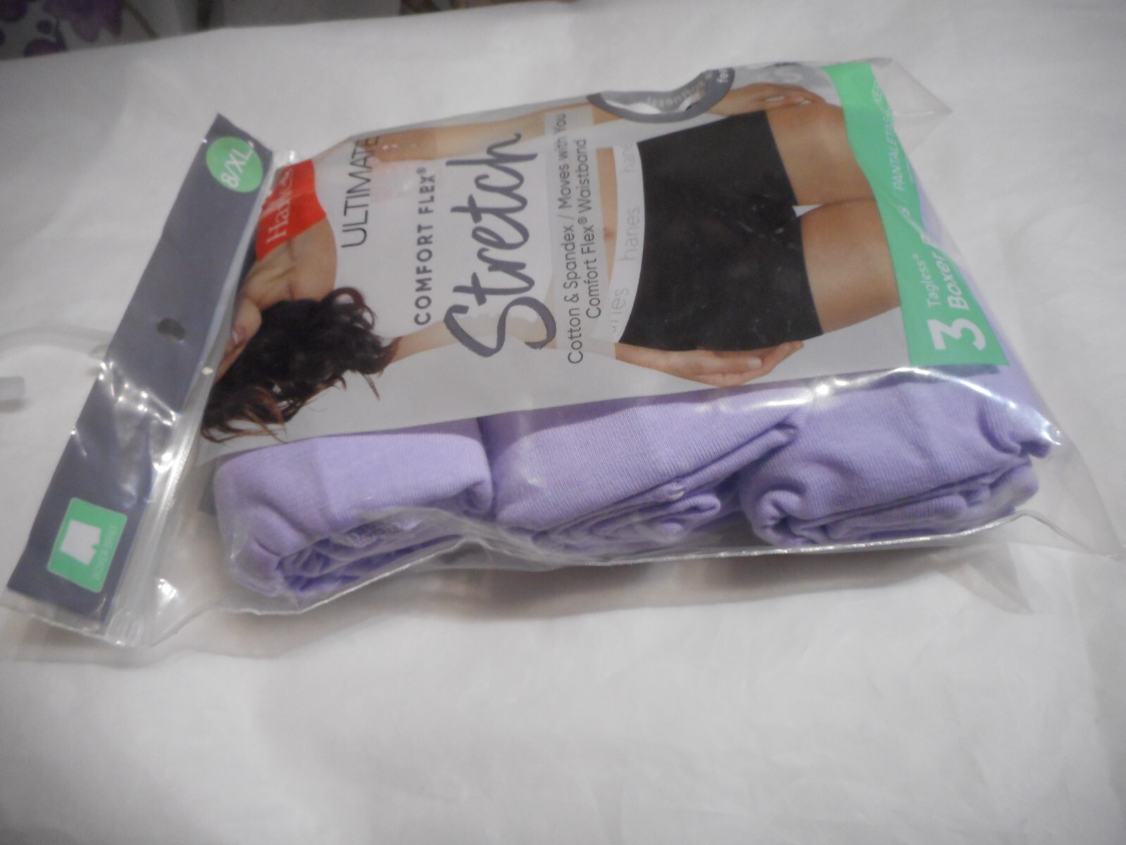 Hanes Ultimate Women’s 3 Tagless Boxer Briefs Purple/White Panty Size 8/XL