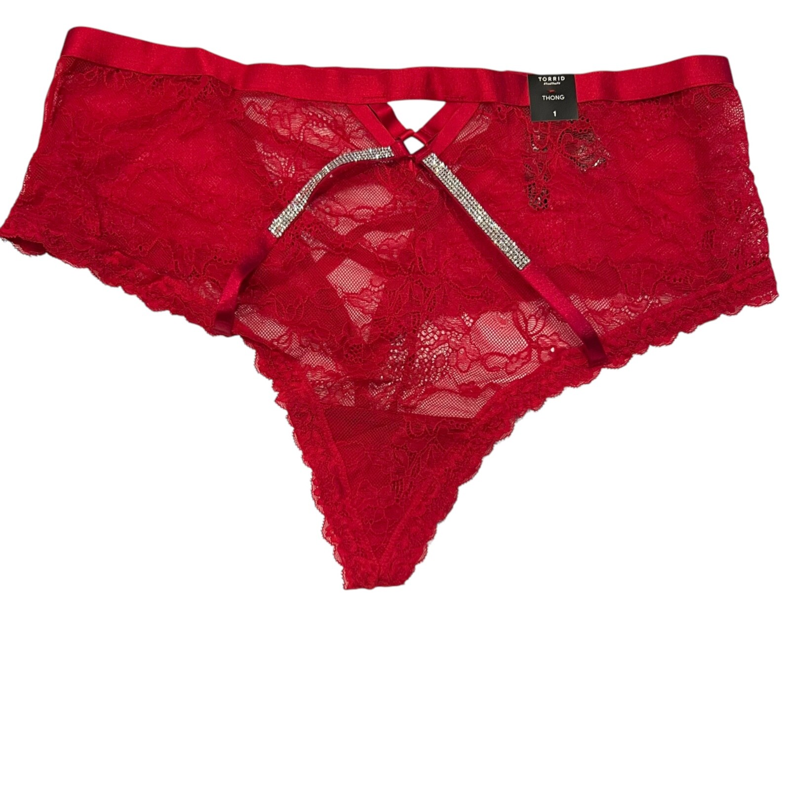 NWT TORRID Thong Pantie Sz 00X-0X-1X-2X-3X-4X Red Lace Bling