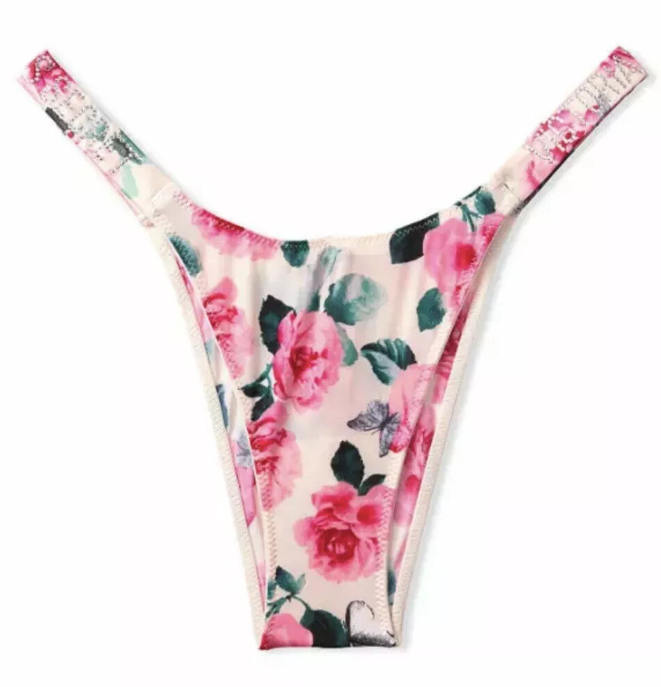 Victoria’s Secret Brazilian Panty Small Rose, Rhinestone Strap New
