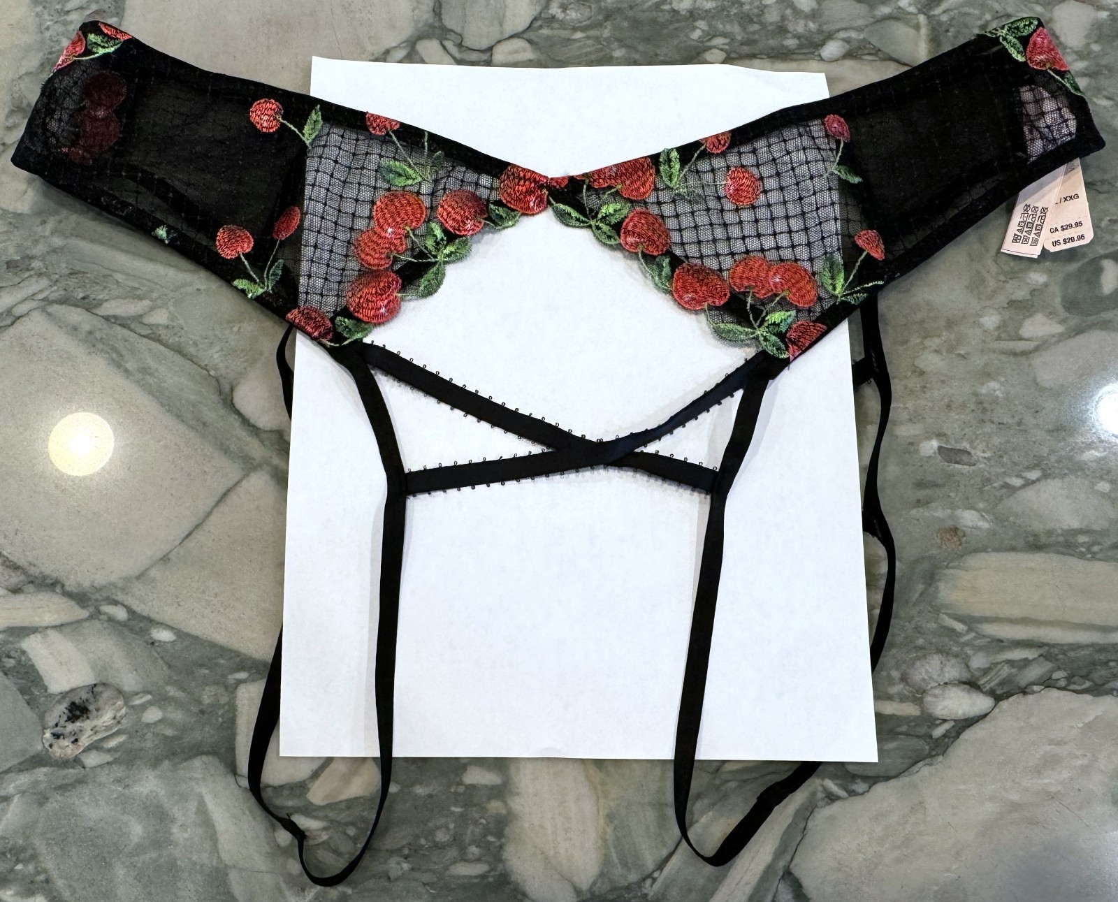 NEW Victoria Secret Very Sexy Cherry Embroidery Open Panty Black Cherries XL XXL