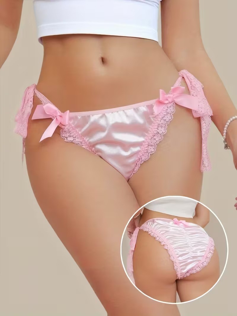 Sissy Bubblegum Pink Silky Satin Wet Look String Bikini Panties One Size (BG 48)