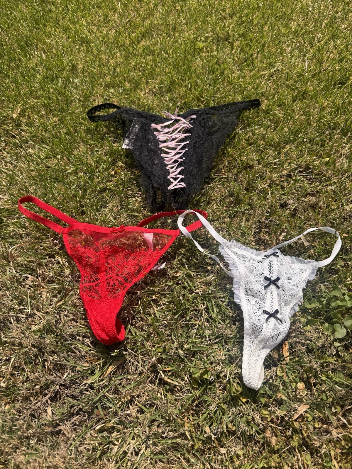 Victoria’s Secret Red, Black + White Thong String Bikini Panties 3 Pair