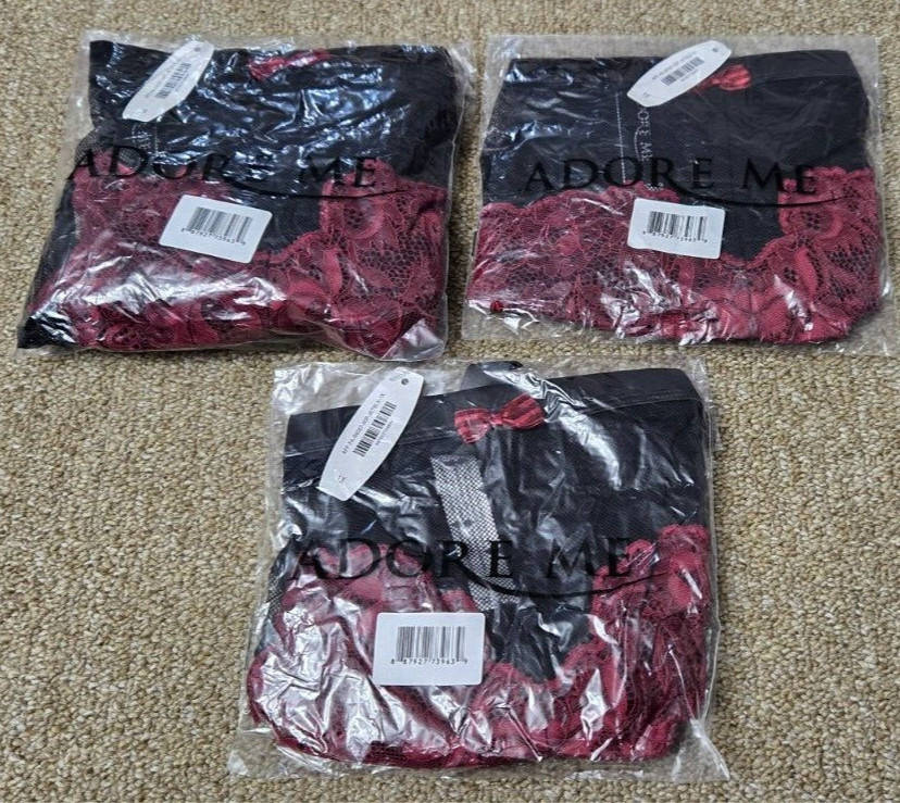 Adore Me Sheer Lace w/Opaque Lined Crotch Panties Black Maroon Size 1X Set of 3