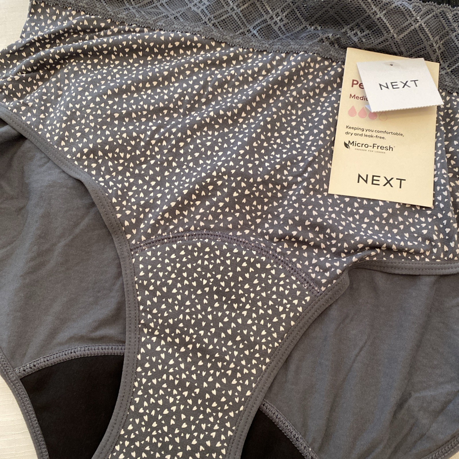 NEXT Period Pants Medium Flow – New Print / Plain Full Brief Size 12