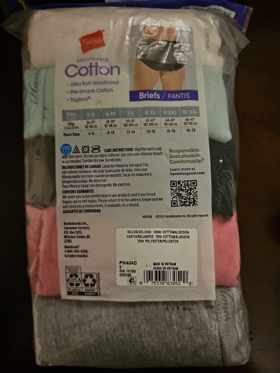 Hanes Women’s Size 9 Multicolor Cotton Brief Panty 10-Pack – PW40AD NWT