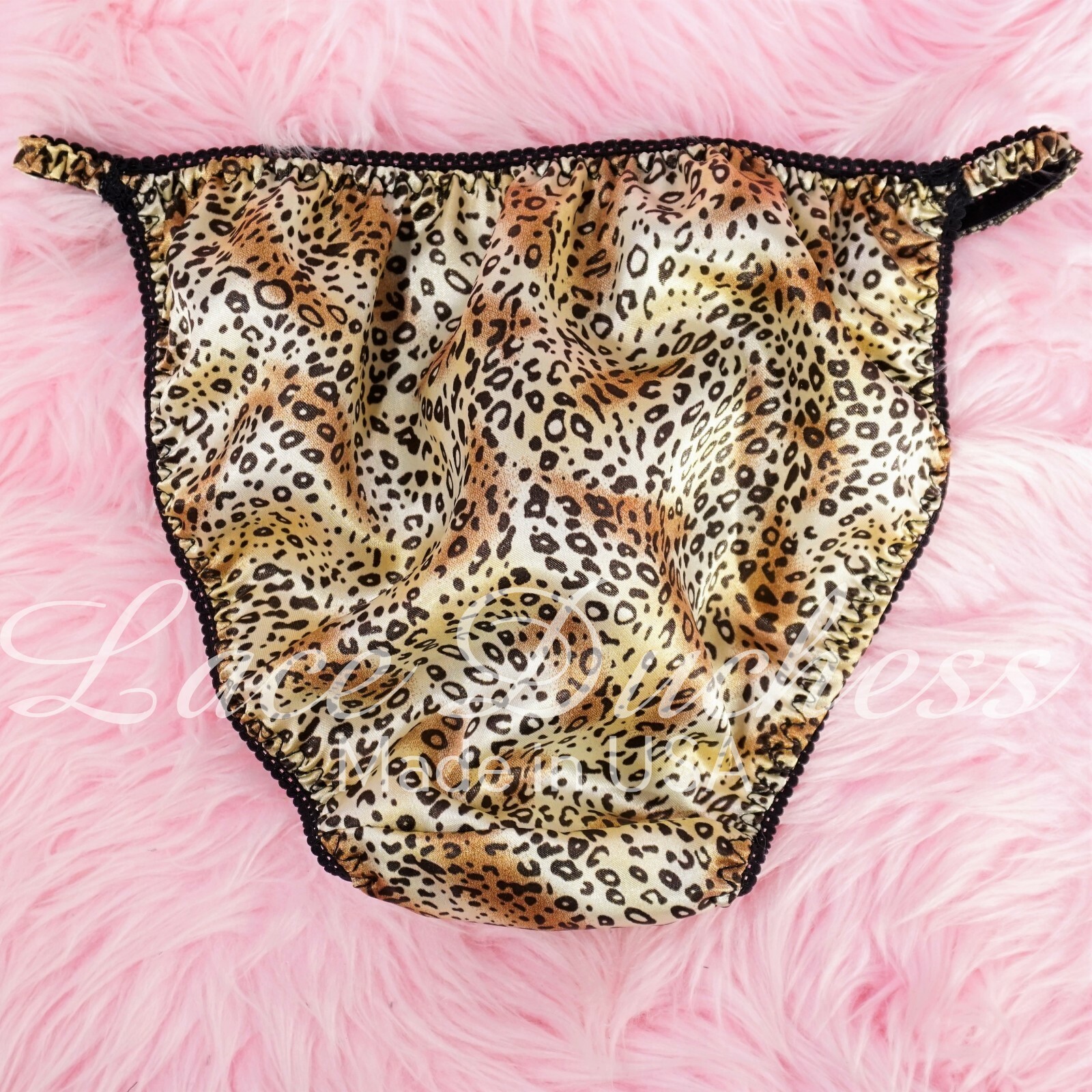 Vintage 80s style SATIN sissy shiny Leopard Animal Print string bikini Panties