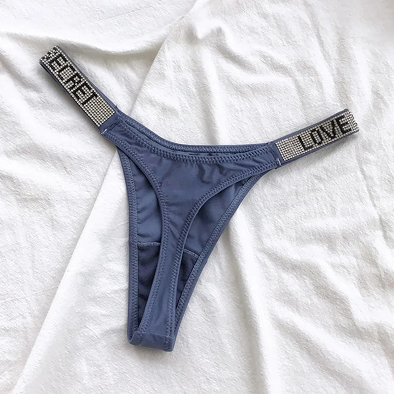 Low Rise Thong Panties Rhinestone Letter G String Stretch Fit Women Underwear