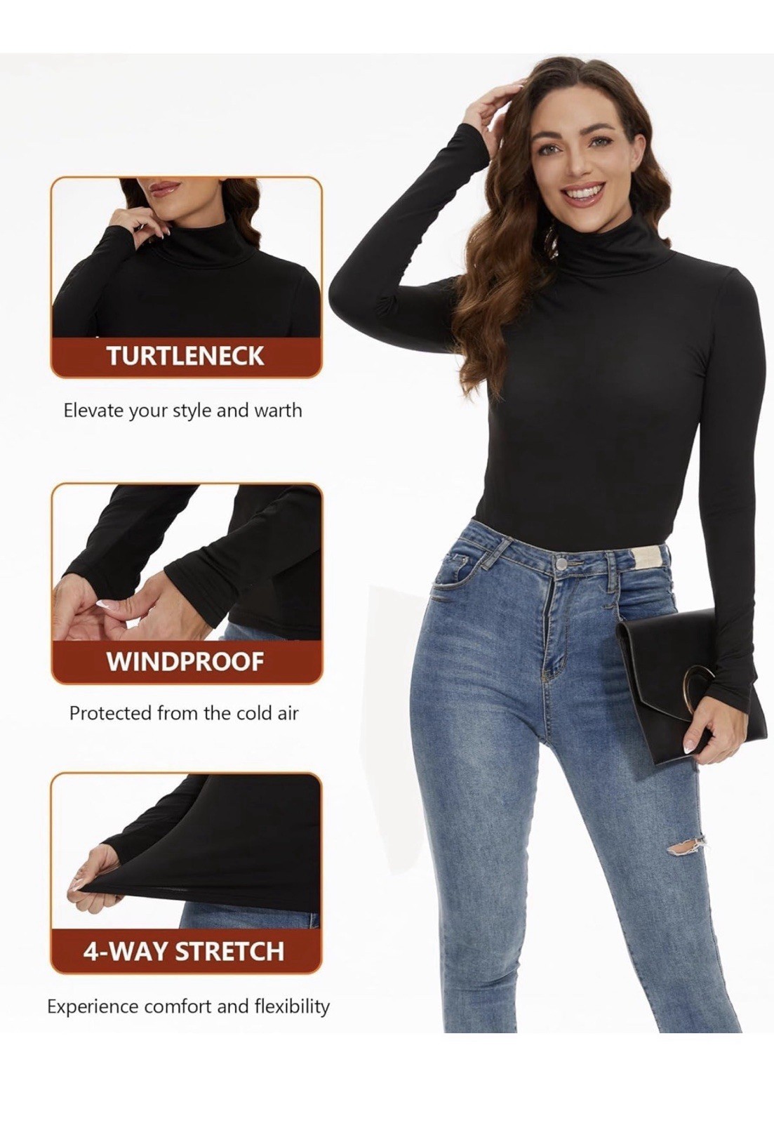 Dalavch 3 Pack Women’s Thermal Turtleneck Shirts, Women Turtle Neck Fleece Med