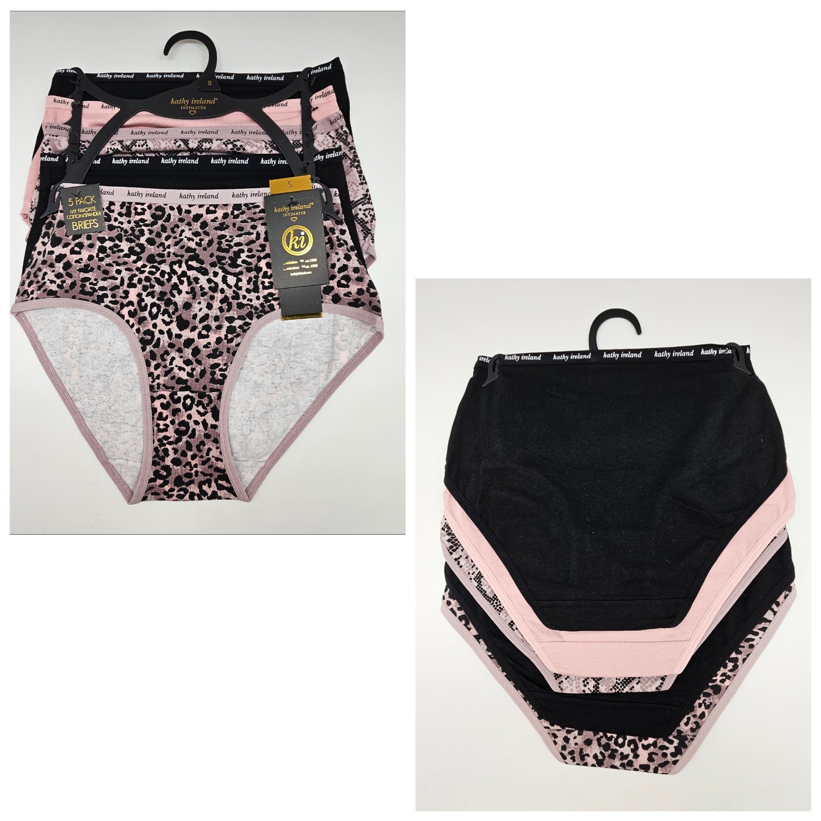 KATHY IRELAND 5 Pack Women’s S M L XL 1X 2X Cotton Briefs Panties Black Beige