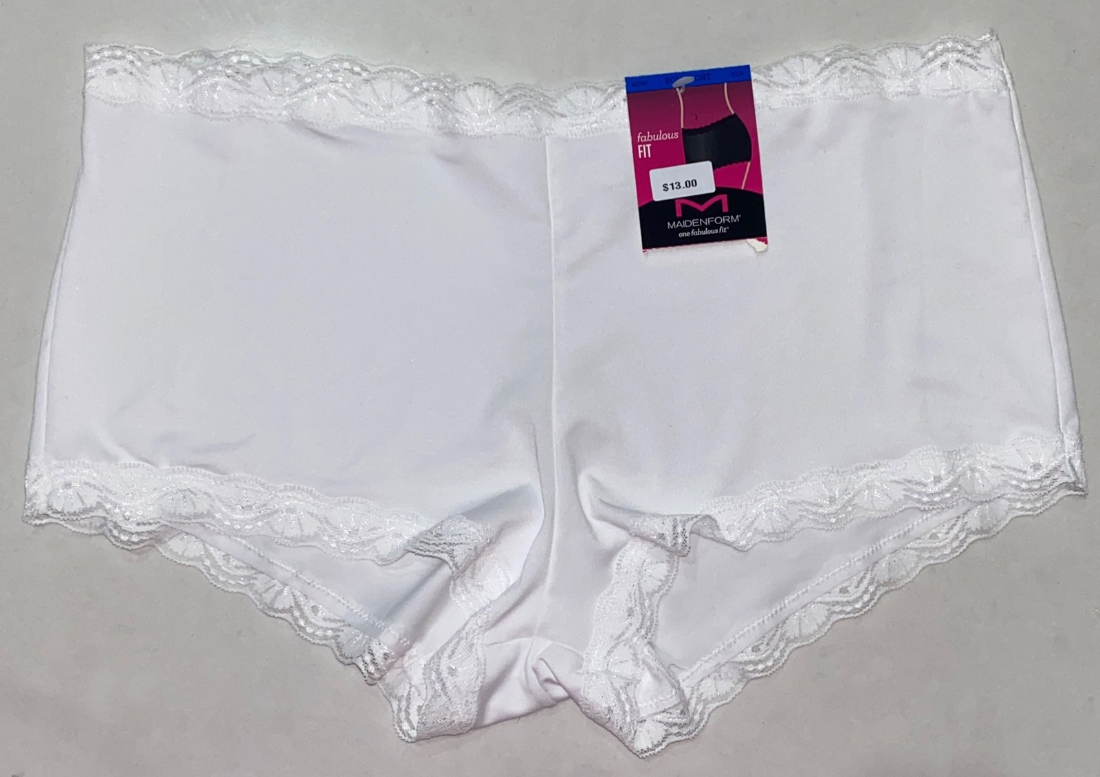 MAIDENFORM Fabulous Fit Classic Lace Trim White Boyshort Panty Womens S 5 XL 2XL