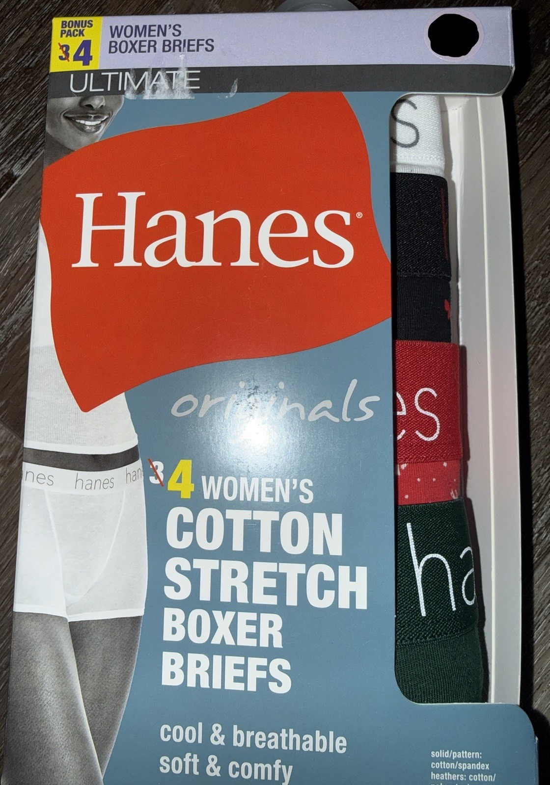 Hanes Ultimate 4-Pair Womens Boxer Brief Underwear Panties Cotton Originals, 2XL