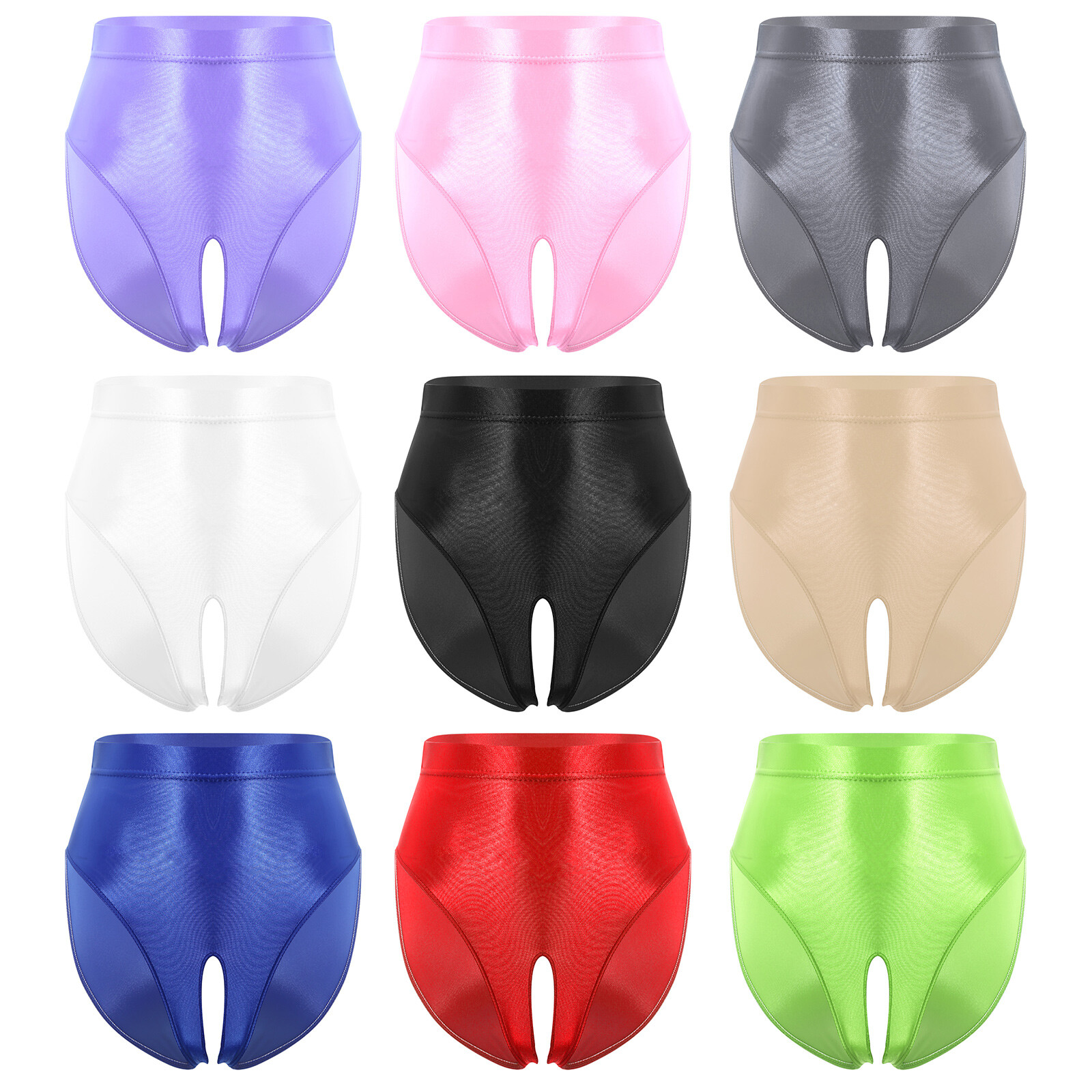 Womens Silky Smooth Underwear High Waist Briefs Cutout Underpants Glossy Panties