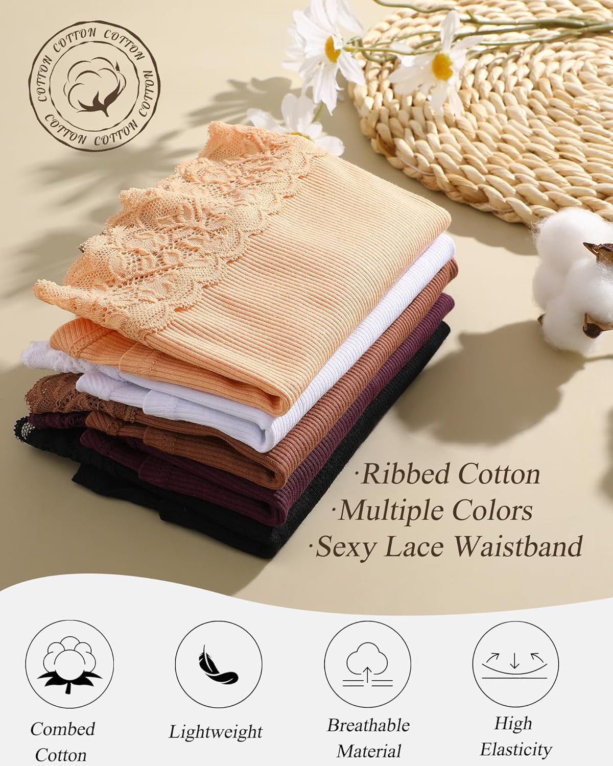 Cotton Underwear for Women Boy Shorts Lace Boxer Briefs Soft Full Coverage