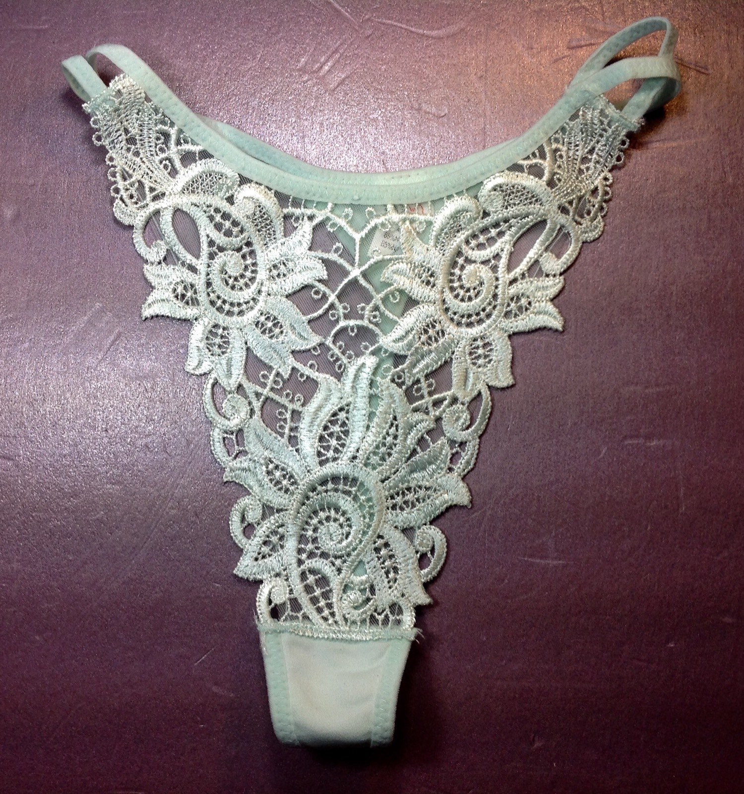 Women Panties,Thongs SPADE SZ S.light Blue Shiny Floral Fishnet Double Waistband