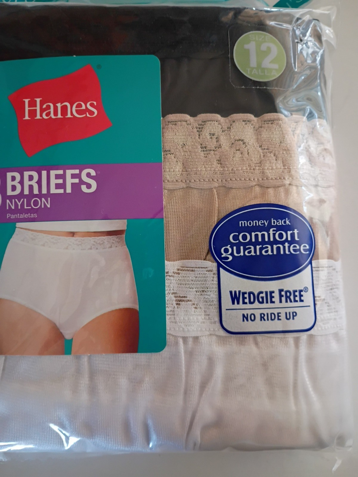 Women’s Hanes Briefs Panties Assorted Size 12 XXL Nylon w/Cotton Liner 3 Pr NWT