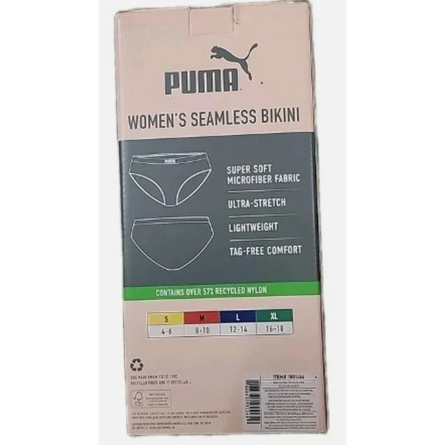 Puma Women’s 4 Pack Multicolor Seamless Bikini Underwear, Size L