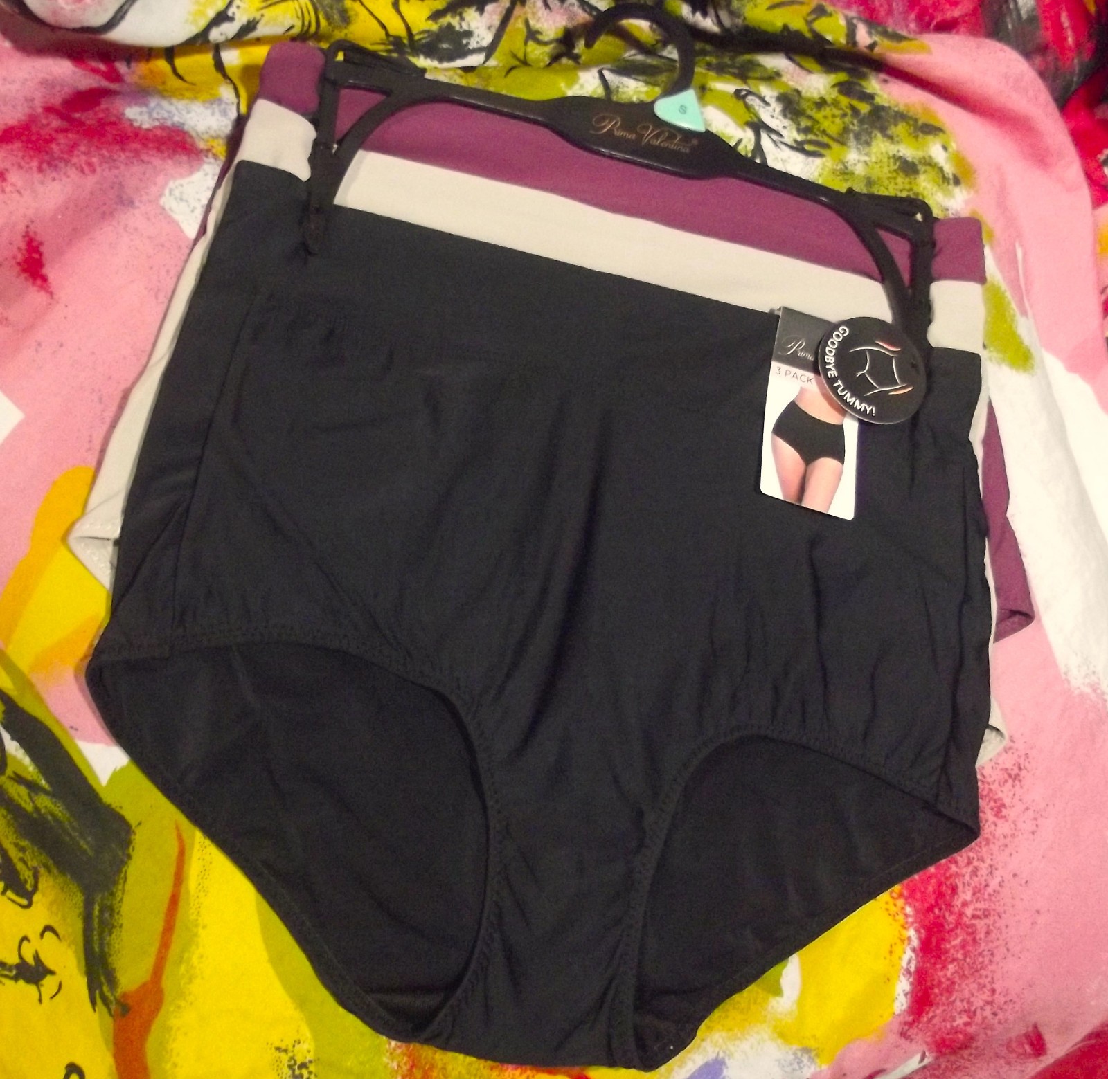 3 NEW PRIMA VALENTINA 871375 BK/BG/WN MICROFIBER GOODBBYE TUMMY BRIEF PANTIES S