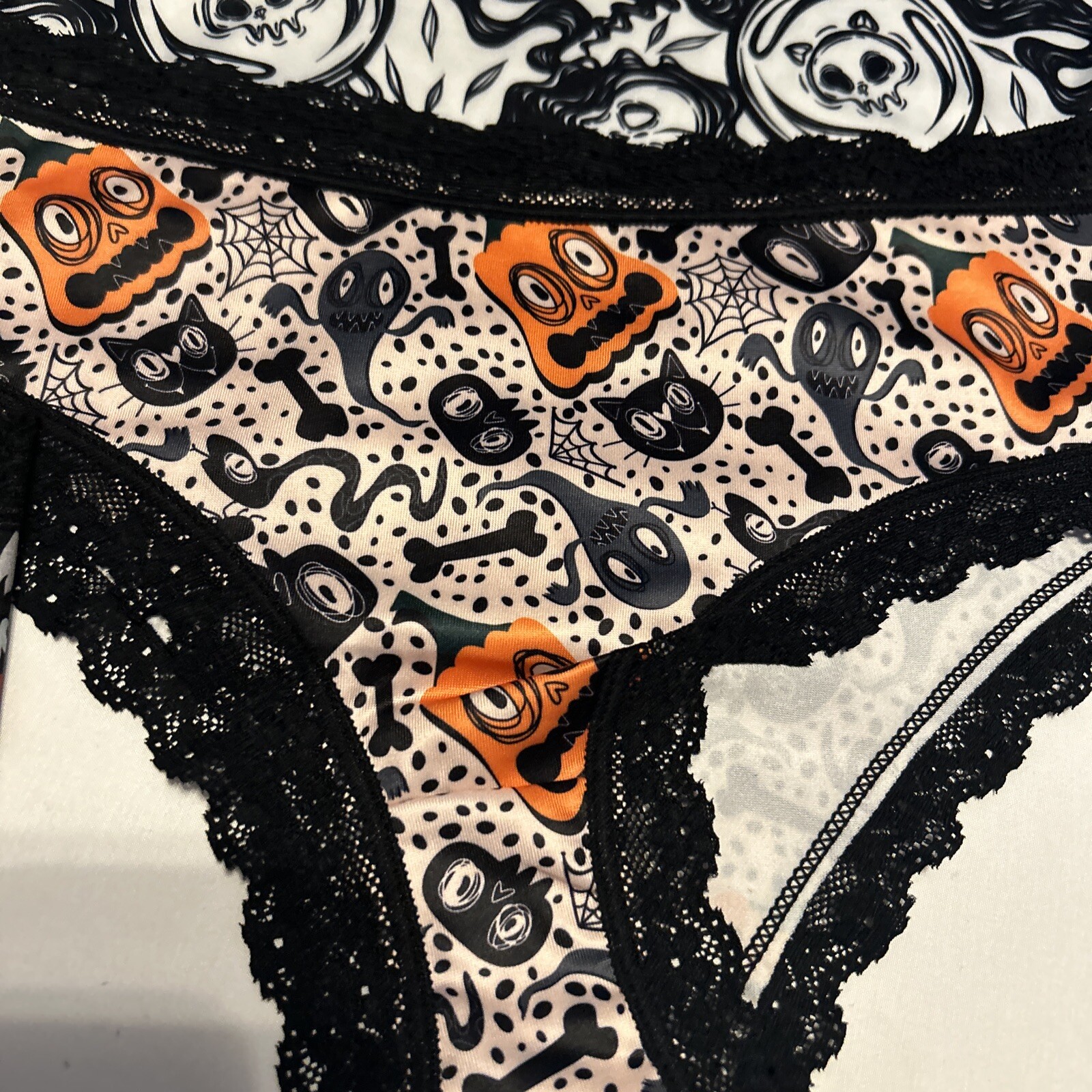 Morvia 3pk lace trim goth Emo Punk panties L skull Pumpkin Bats Spider Lingerie