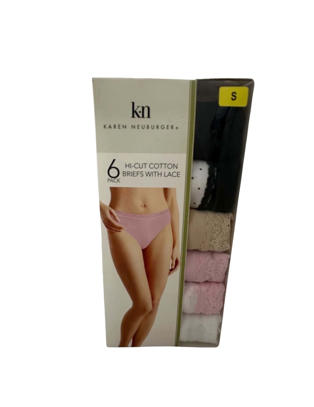 Karen Neuburger Women’s Hi Cut Cotton Spandex with Lace Underwear Small 6Pk