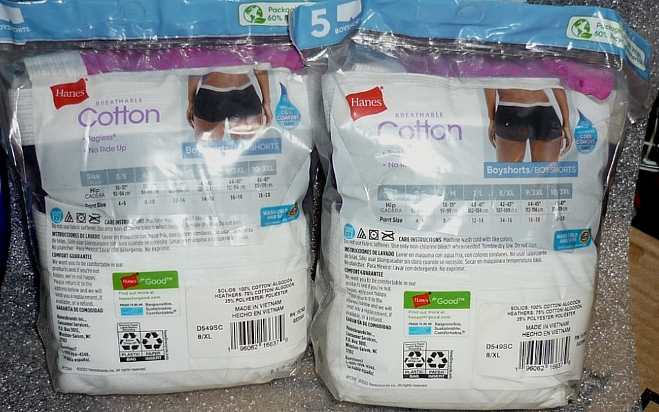 2 pks NEW Hanes WOMENS Tagless BOYSHORTS for WOMEN Panty size 8 XL 10 Pair