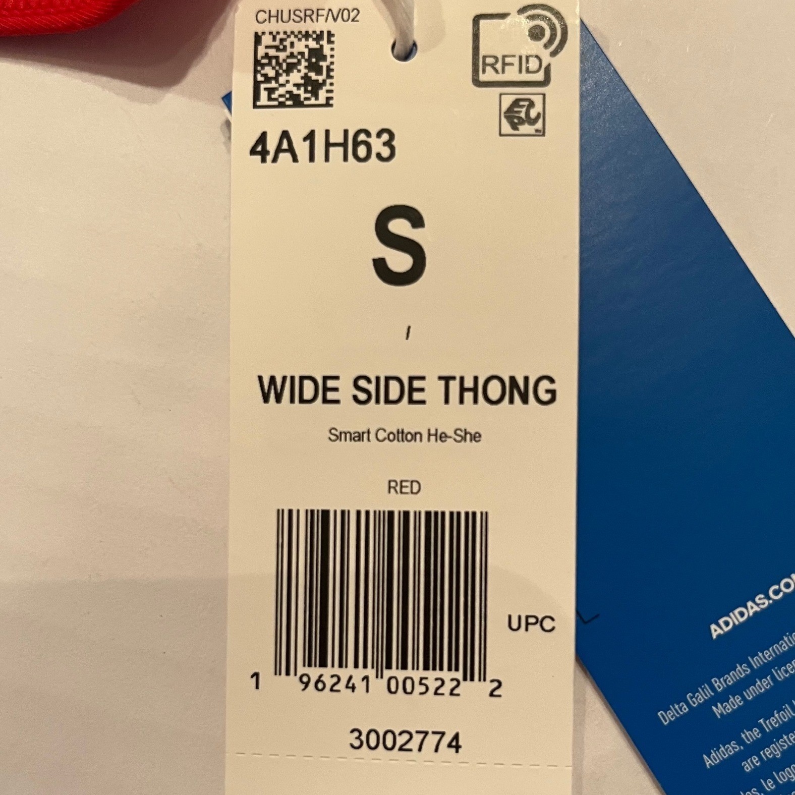 Adidas Woman’s Red 3 Stripes Wild Side Thong Smart Cotton Size Small