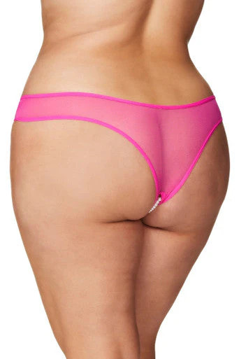 Elegant Crotchless Pearls Thong Underwear with Venise Lace and Mesh Detail – Oh