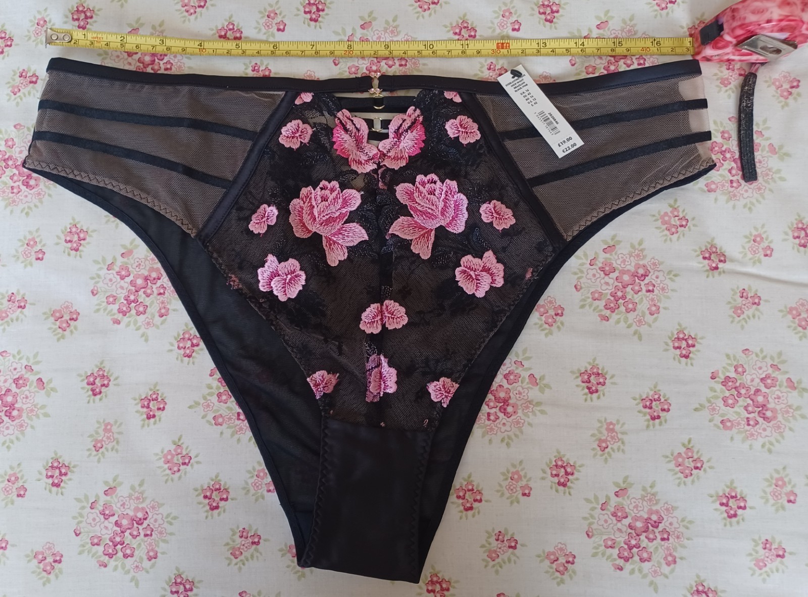 Ann Summers Pink Roses Everlasting Love High Waist Brazillian bla briefs size 16