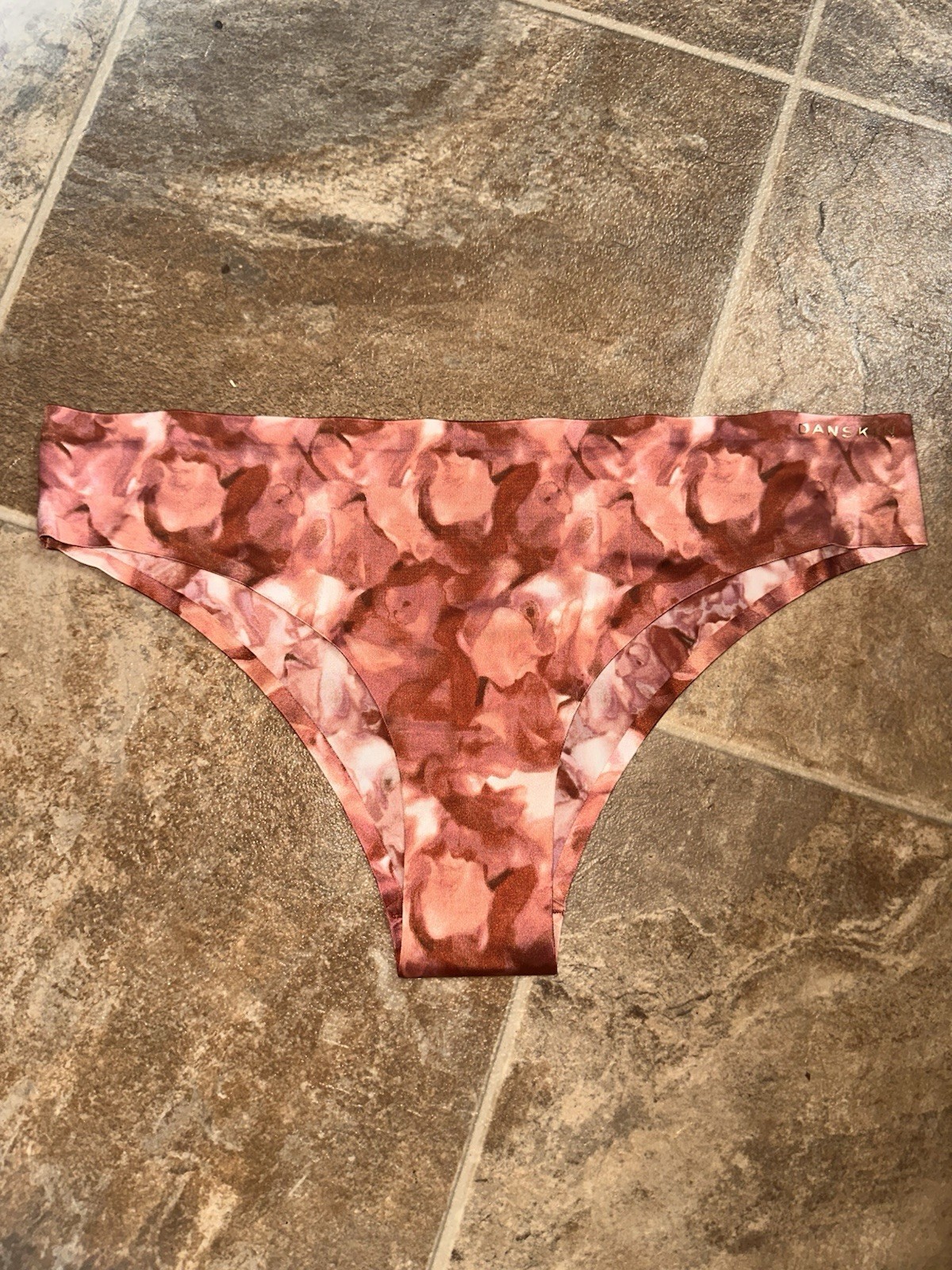 Danskin Women’s Bikini Panties Medium Pink Brown Floral Nylon Spandex