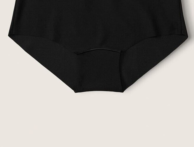 M NOSHOW Dark NOIR Black Stretch Victorias Secret PINK Boyshort Brief Pantie