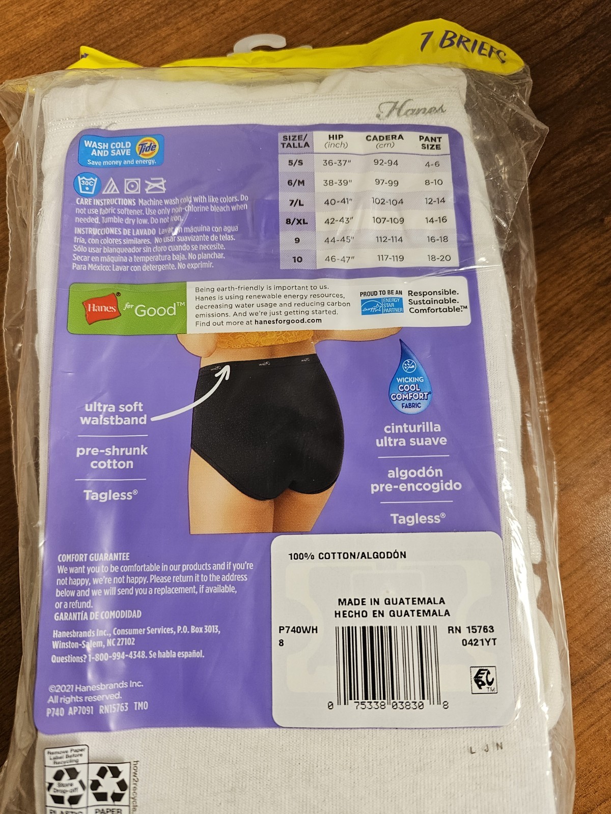 Hanes Women’s Cotton Brief Panties Size 8 White 7 Pack Cool Comfort Tagless NEW