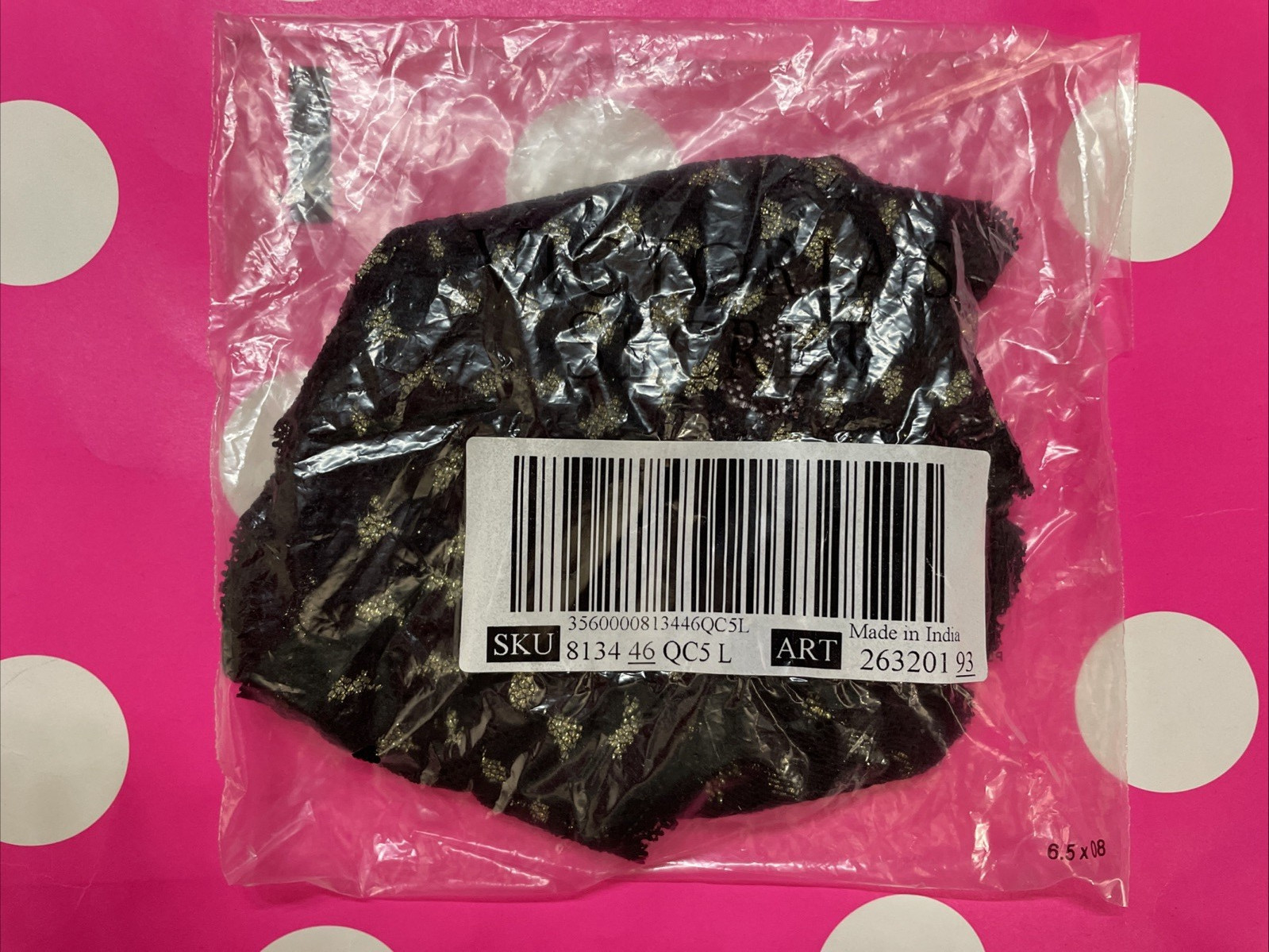 2021 Victorias Secret Lace String Brazilian Panties L Sheer Black Gold Hi Leg