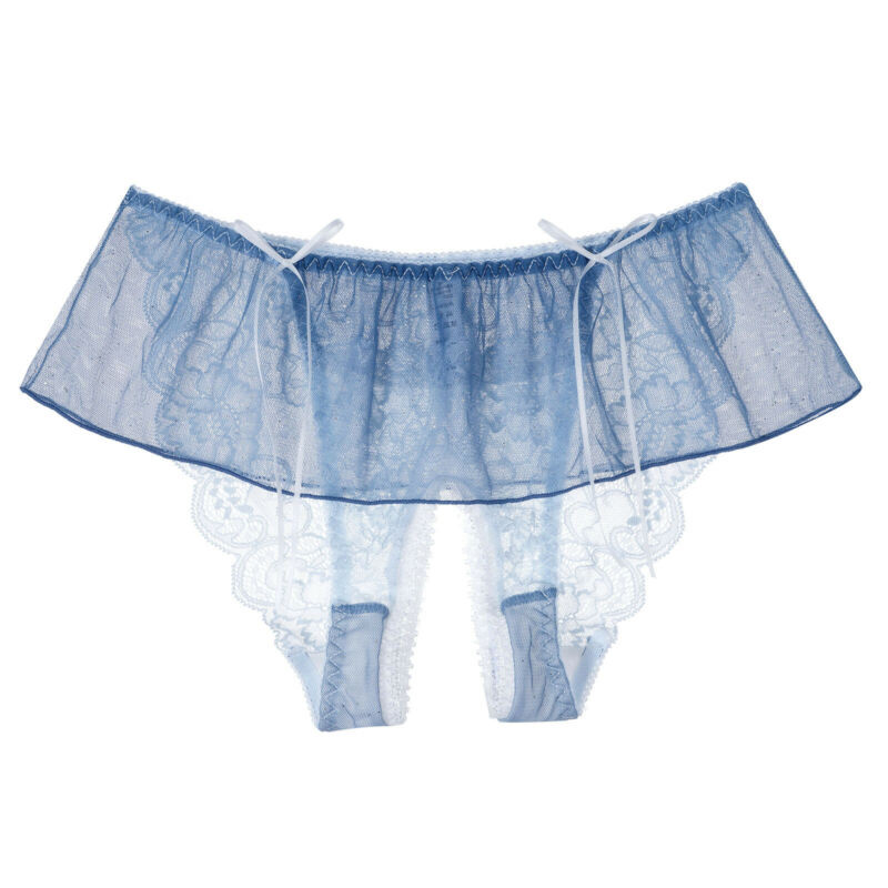 Womens Sheer Lace Panties See-through Crotchless Skirted Briefs Thongs Sleepwear