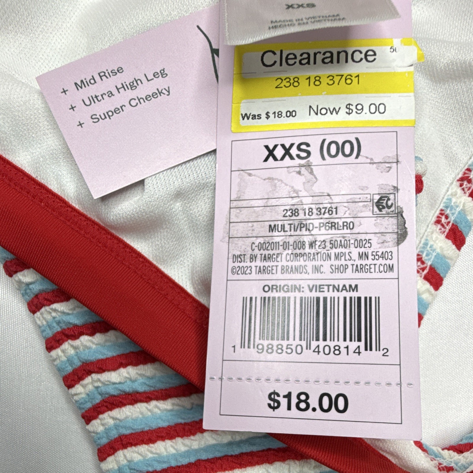 Wild Fable Women’s Striped Thong Panties XXS Mid Rise High Leg Cotton Blend