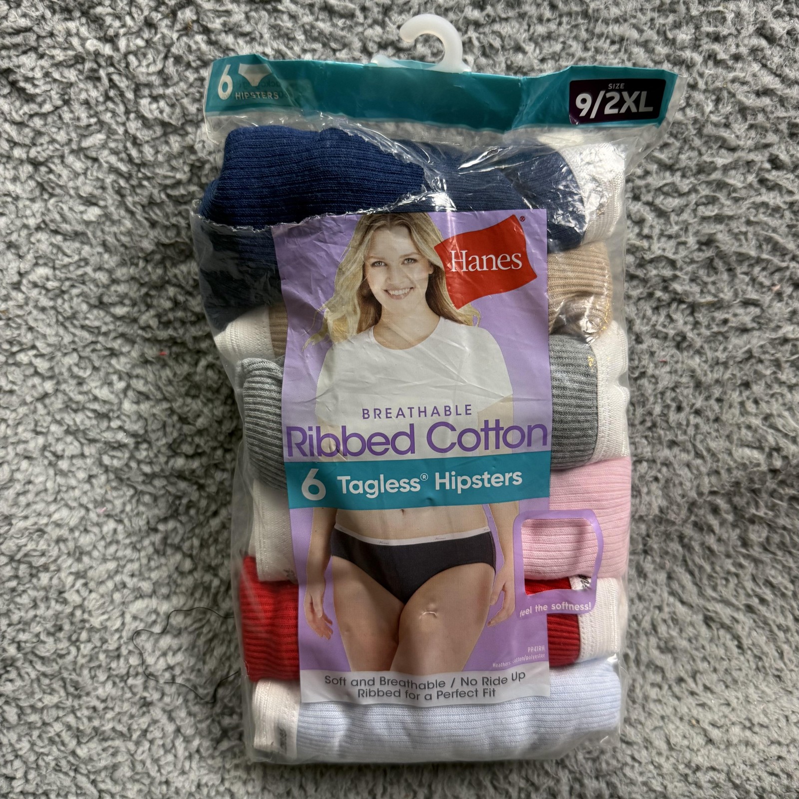 Hanes Breathable Ribbed Cotton Hipsters Womens 9/2XL 6 Pack Tagless Multicolor