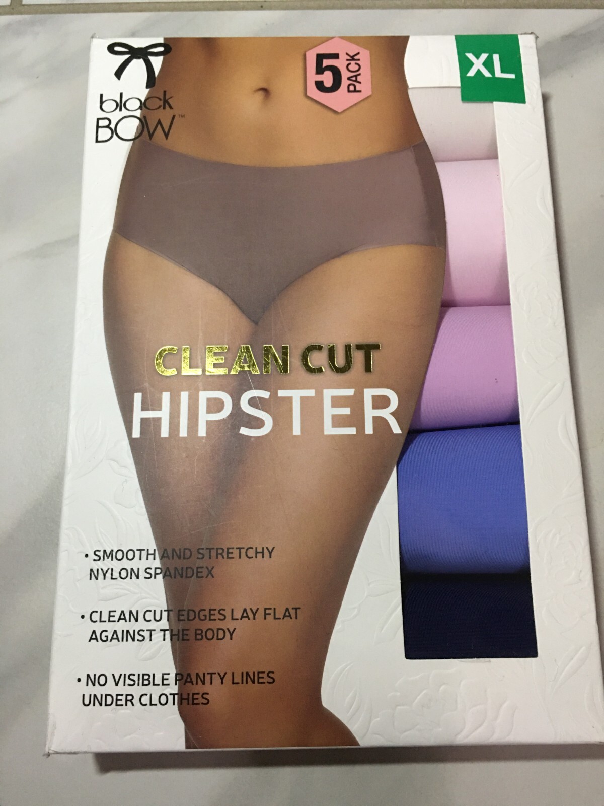 Black Bow, 5-Pack Women Clean Cut Hipster, Size XL, Underwear, Colors New