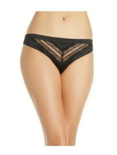 Jason Wu Womens Size Medium Stretch Satin Eyelash Lace Bikini Jet Black $30 985