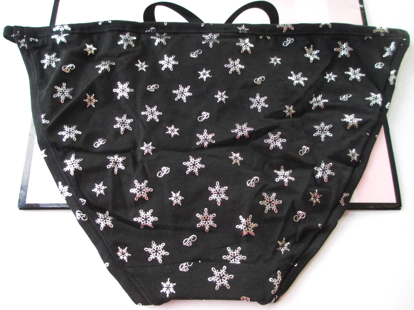 VICTORIA’S SECRET PINK Cotton String Bikini Panty M L Black NWT Snowflake VS