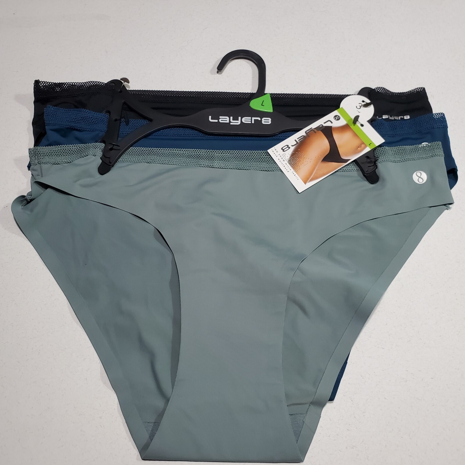 Layer 8 3 Pack No Show Micro Fabric Women’s Underwear Panties Mesh Waistband New