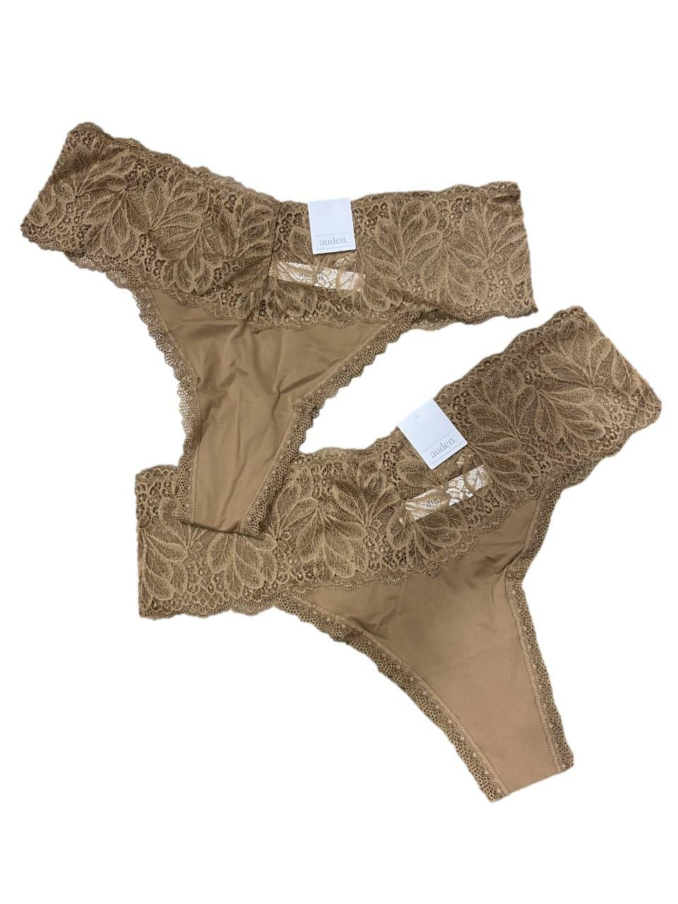 Auden Women’s Plus Size Micro Thong with Lace Waistband Cocoa Brown 3X (2pk)