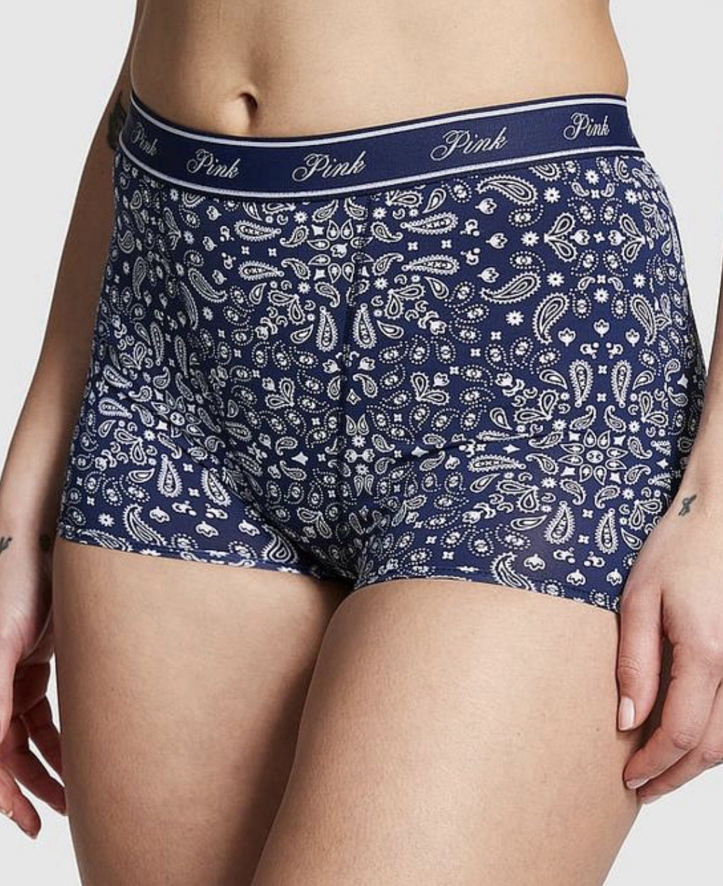 VICTORIA’S SECRET PINK HIGH WAIST BOYSHORT BLUE PAISLEY MEDIUM STRETCH NEW TAGS