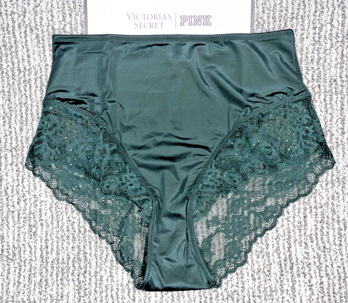 Victoria’s Secret Very Sexy NWT Small Green Sequin Lace High Waist Brief Panty