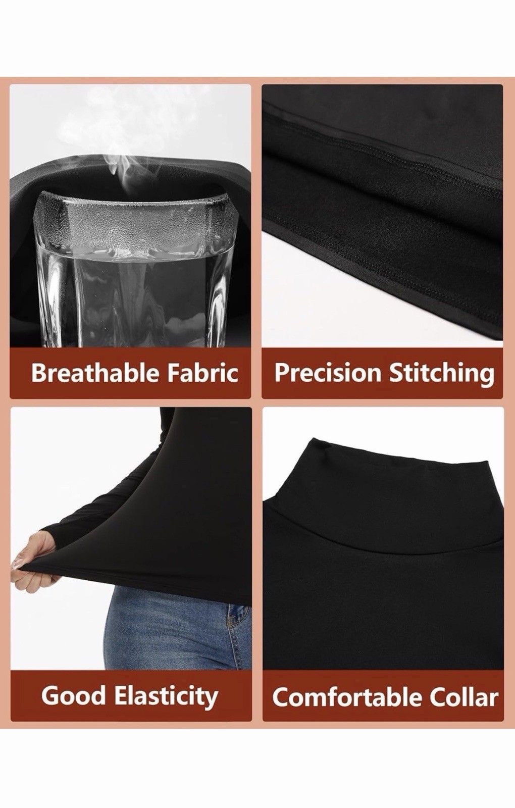 Dalavch 3 Pack Women’s Thermal Turtleneck Shirts, Women Turtle Neck Fleece Med